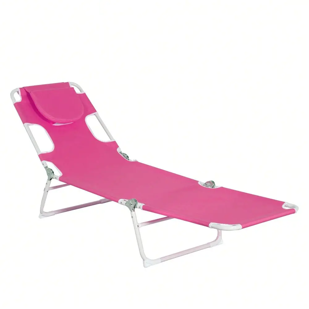 

Position Adjustable Sun Tanning Chair, Foldable Camping Lounge Chair With Face Hole Armrests, HeavyDuty Steel Frame Breathable
