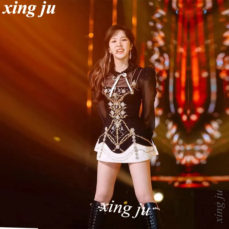 Xing Ju Kpop Women Sexy Princess Party Lace-up Dress Group Concert Jazz Performance Dance Outfits Korean Singer Stage Costumes - view 4