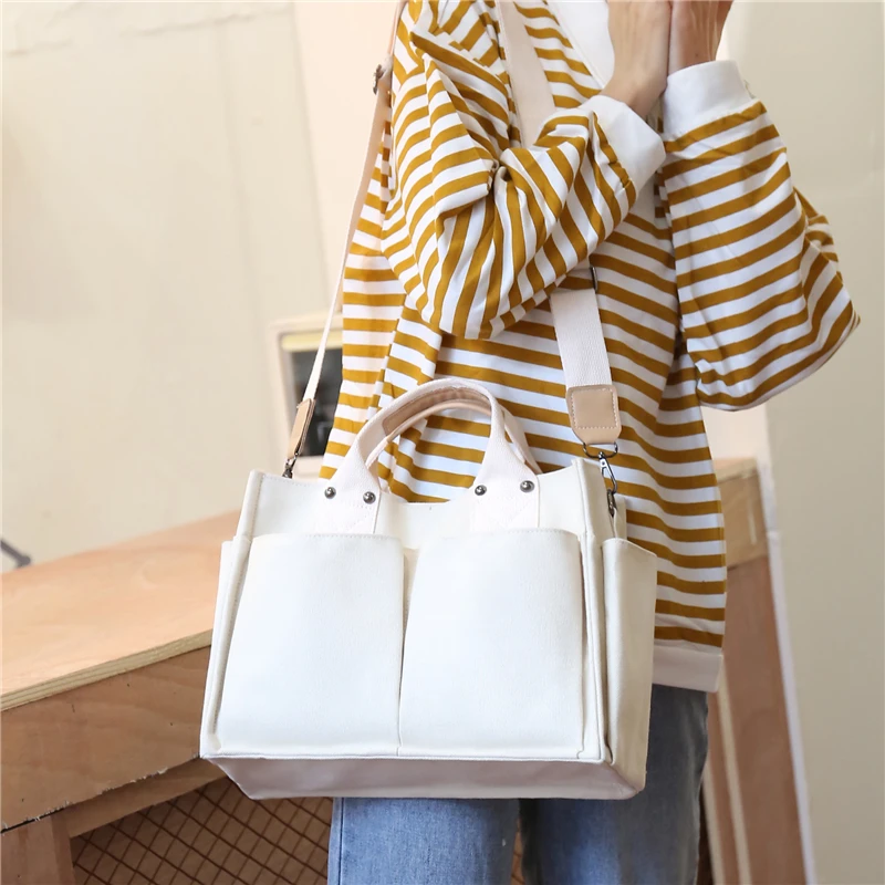 Simple Fashion Shoulder Bags For Women 2022 New Handbags Waterproof Nylon Canvas Tote Bag With Pockets Crossbody Lunch Bag Bolso