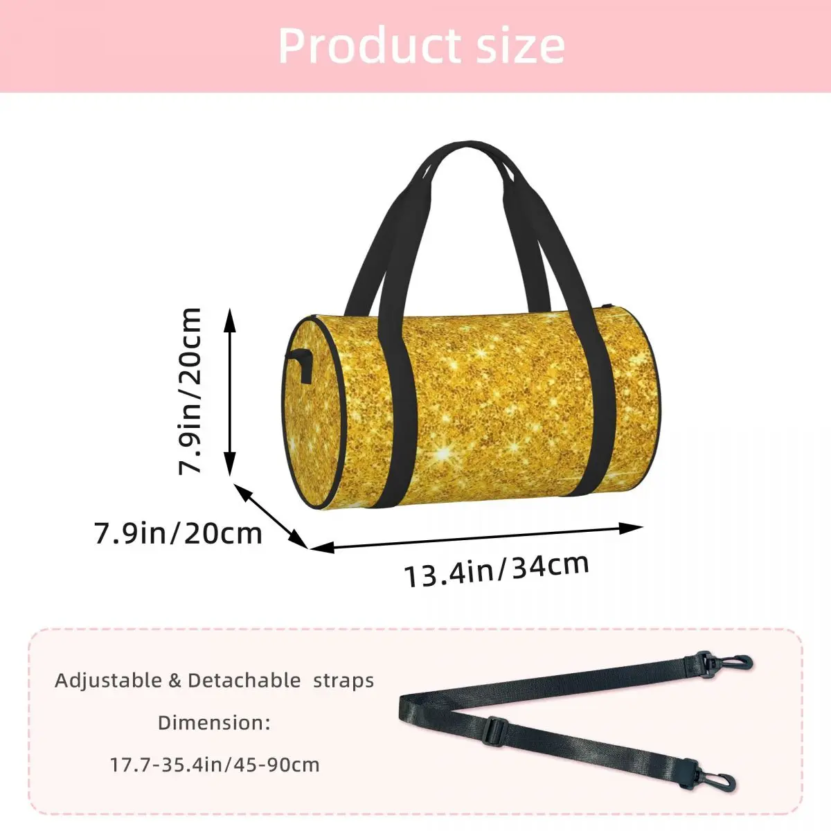 Gold Glitter  Luggage Bag Multi-Functional Duffle Tote Bag Handbags Gym Bags Fitness Bag for Boys Girls