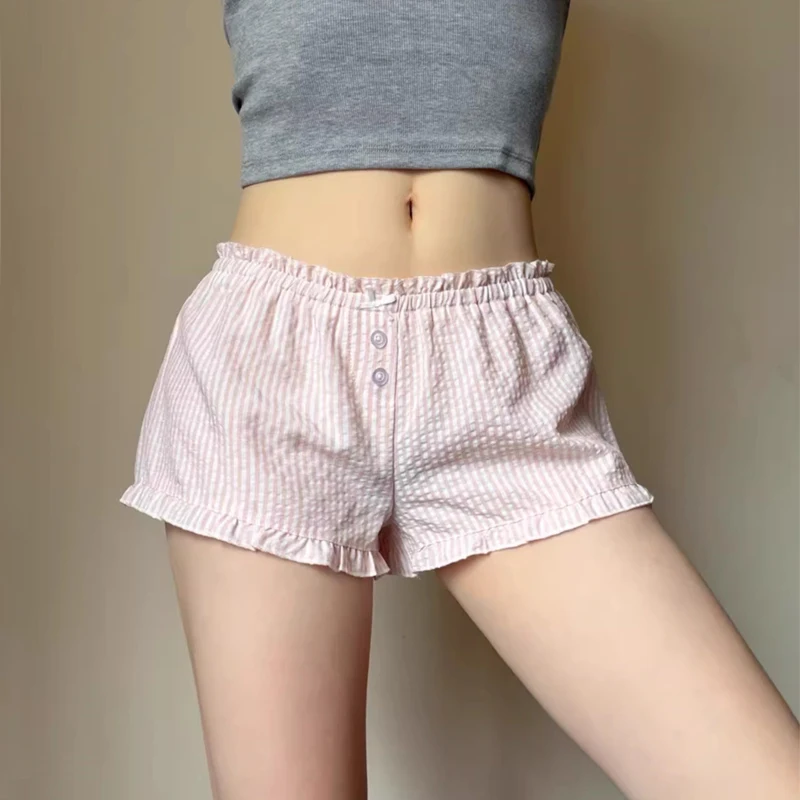 

Женские пижамные шорты в клетку с пуговицами и рюшами для девушек