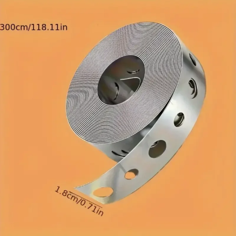 1 Roll Galvanized Steel Tape Perforated Metal Strip for Pipe Support Fixed Sheet Metal Work Pre-Punched Multi-Slot Metal Tape