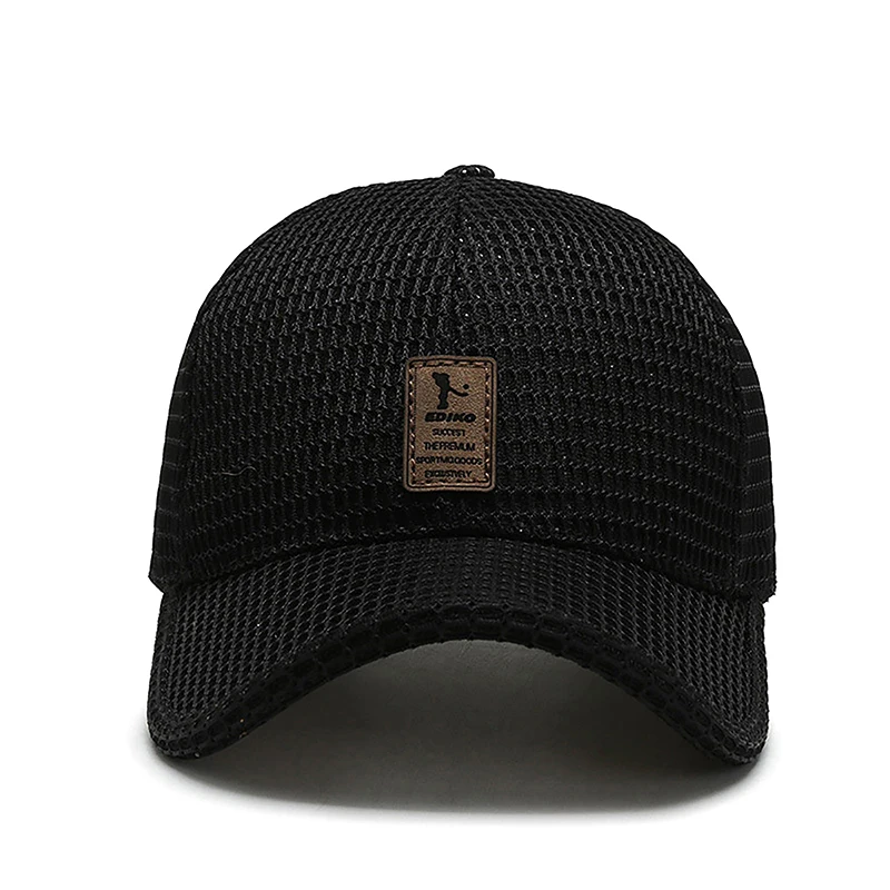 Summer Men Mesh Baseball Cap Solid Snapback Label Stick Sunhat Outdoor Breathable Hip Hop Baseball Hats Casquette