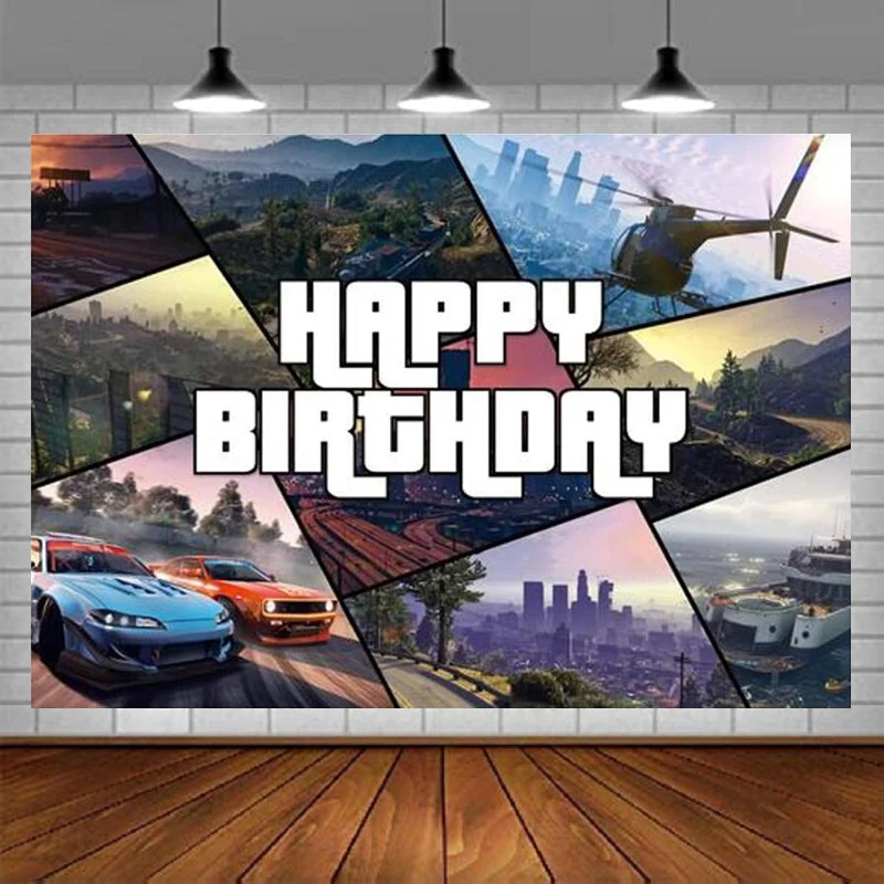 City Adventure Happy Birthday Games Photography Backdrop For Boys Freedom Racing Car Background Outdoor Race Track Party Decor