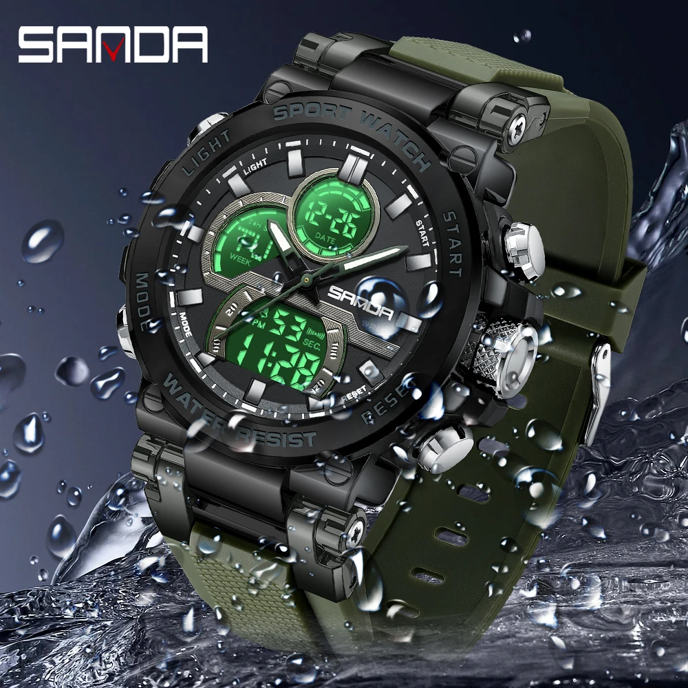 SANDA Men Military Watch Digital 50m Waterproof Wristwatch LED Quartz Clock Sport Watch Male High Quality Big Watches Men