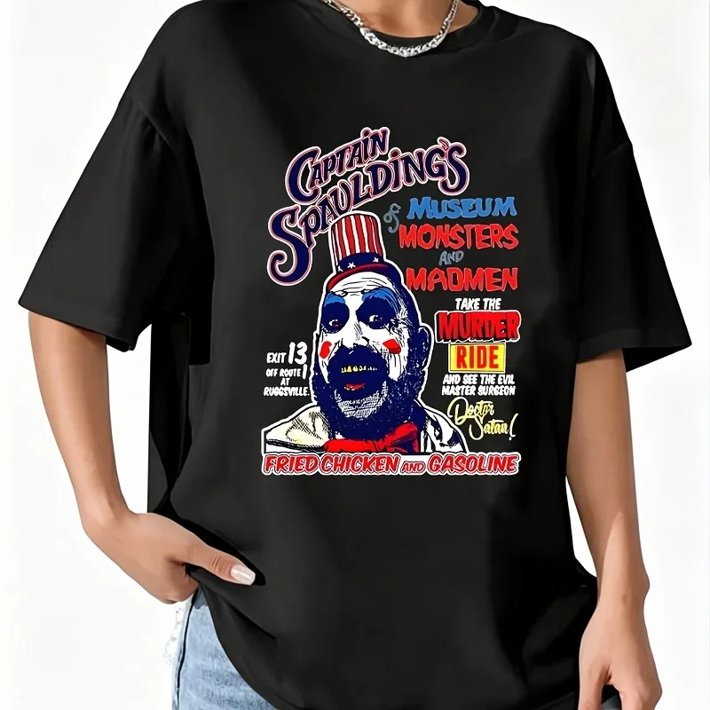 Captain Spaulding's Museum Monsters Madmen Murder Ride Halloween Women's 100% Cotton T-Shirt Short Sleeve Top Casual Round Neck Fun Print Tee S-5Xl