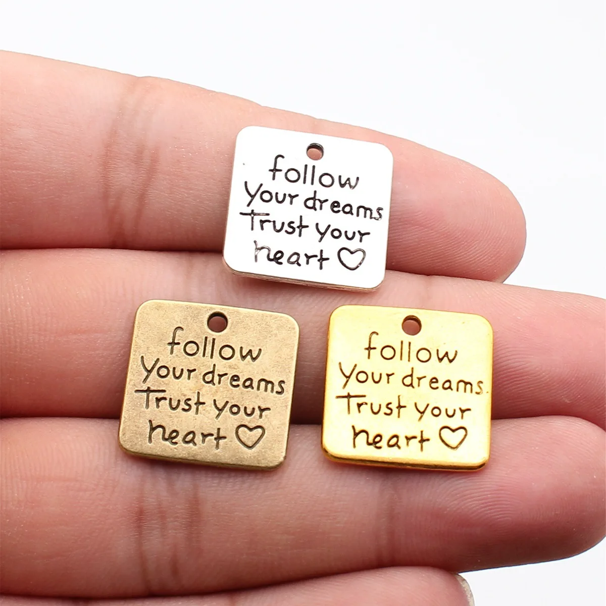 WYSIWYG – breloques pour la fabrication de bijoux, 5 pièces, 19x19mm, 3 couleurs, Follow Your Dreams Trust Your Heart, pour la fabrication de bijoux DIY