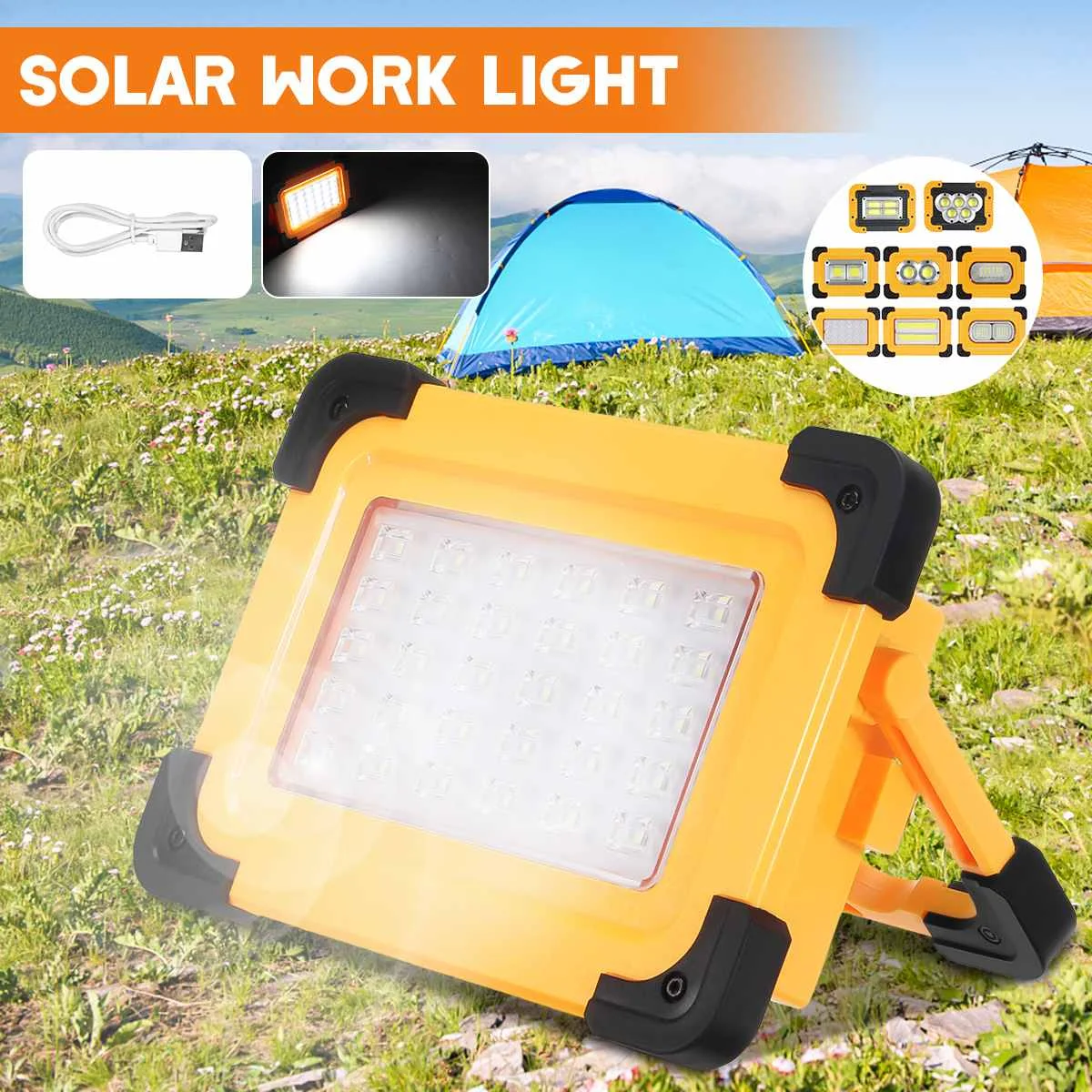 

30W Waterproof COB Solar Rechargeable Portable LED Flood Lights Working Lamp Emergency Lighting Flashlights Portable Spotlight