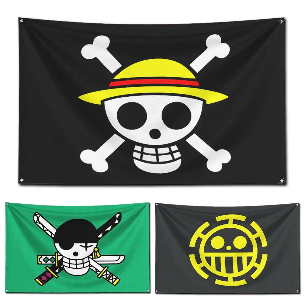 Poliéster Impressão Digital Banner, Esqueleto, Jolly Rogers, One Pieces Bandeira, Sala de estar, Wall Art, Interior, Quarto, Tapeçaria, 3x5 pés