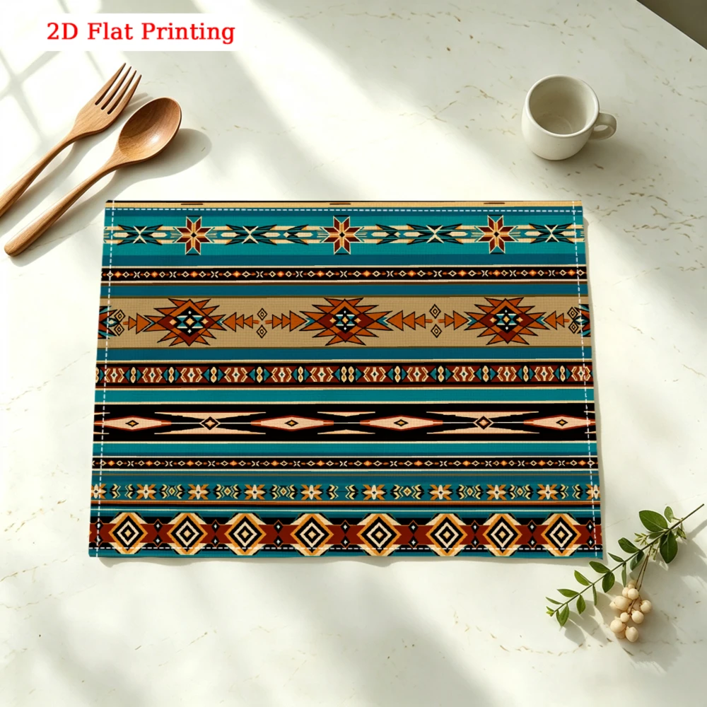 Tribal Geometric Pattern Kitchen Placemat Geometric Tribal Pattern Linen Pad Dish Coffee Cup Table Mat 1PC 30x40cm