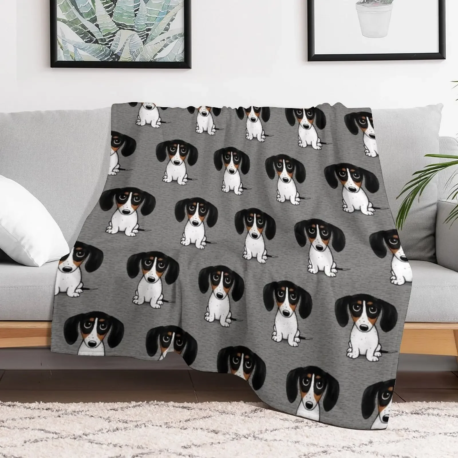 Piebald Dachshund | Cute Black, Tan and White Wiener Dog Throw Blanket Heavy Vintage for babies Blankets