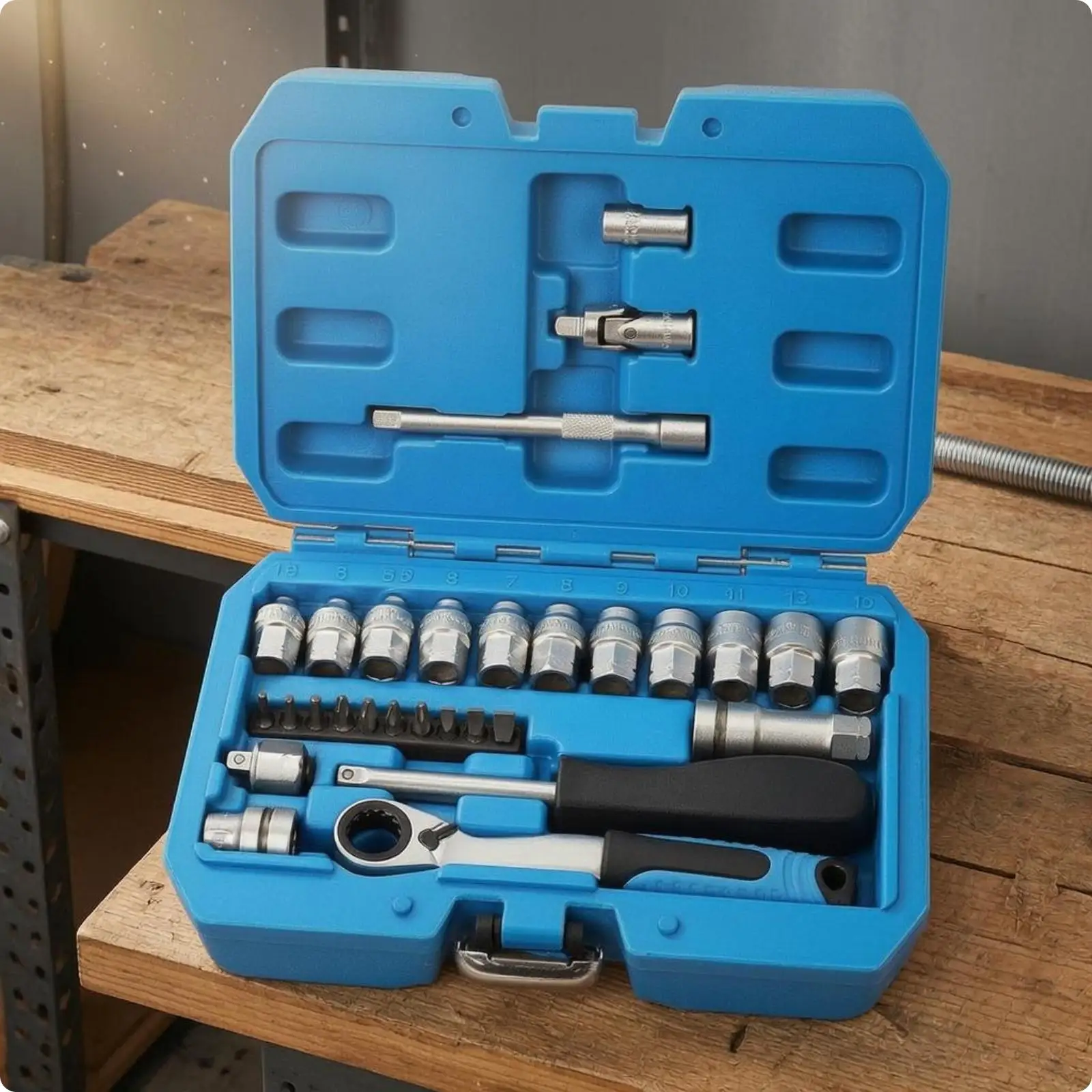 29-Component 1/4-Inch Through-Socket Ratchet Tool Set Vanadium Steel Steel Through-Socket Ratchet Set Hard Carrying Case