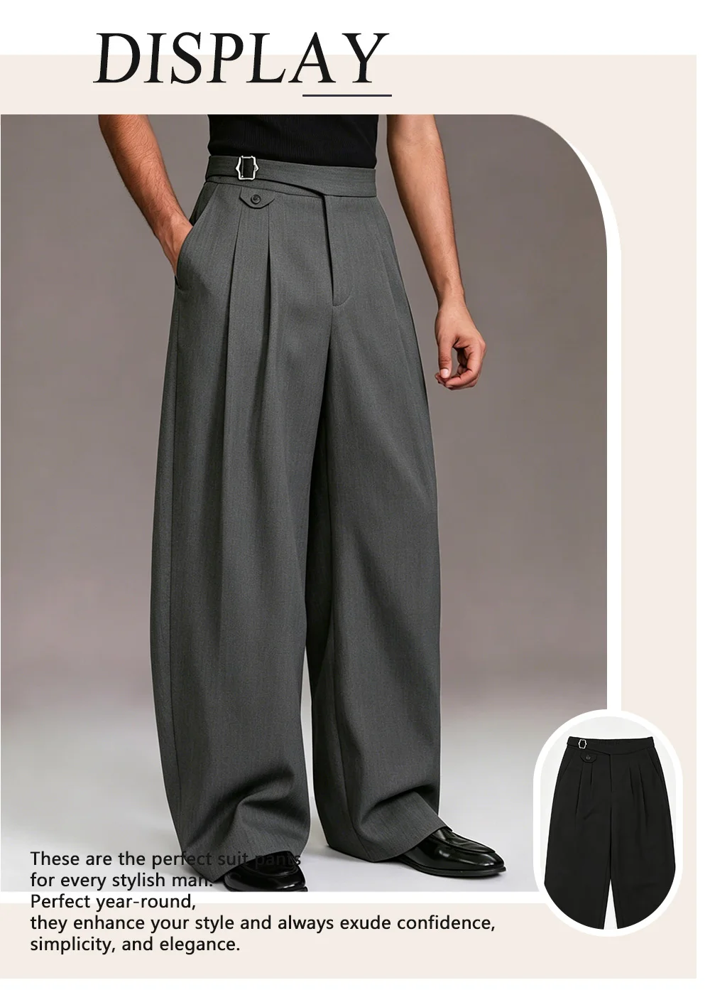 2026 SS Herren Naples Maßgeschneiderte Hose Denim-Look Gewebte Doppelfalte Pariser Schnalle Hoher Bund Gerader Schnitt Business-Casual-Hose – Detail 1