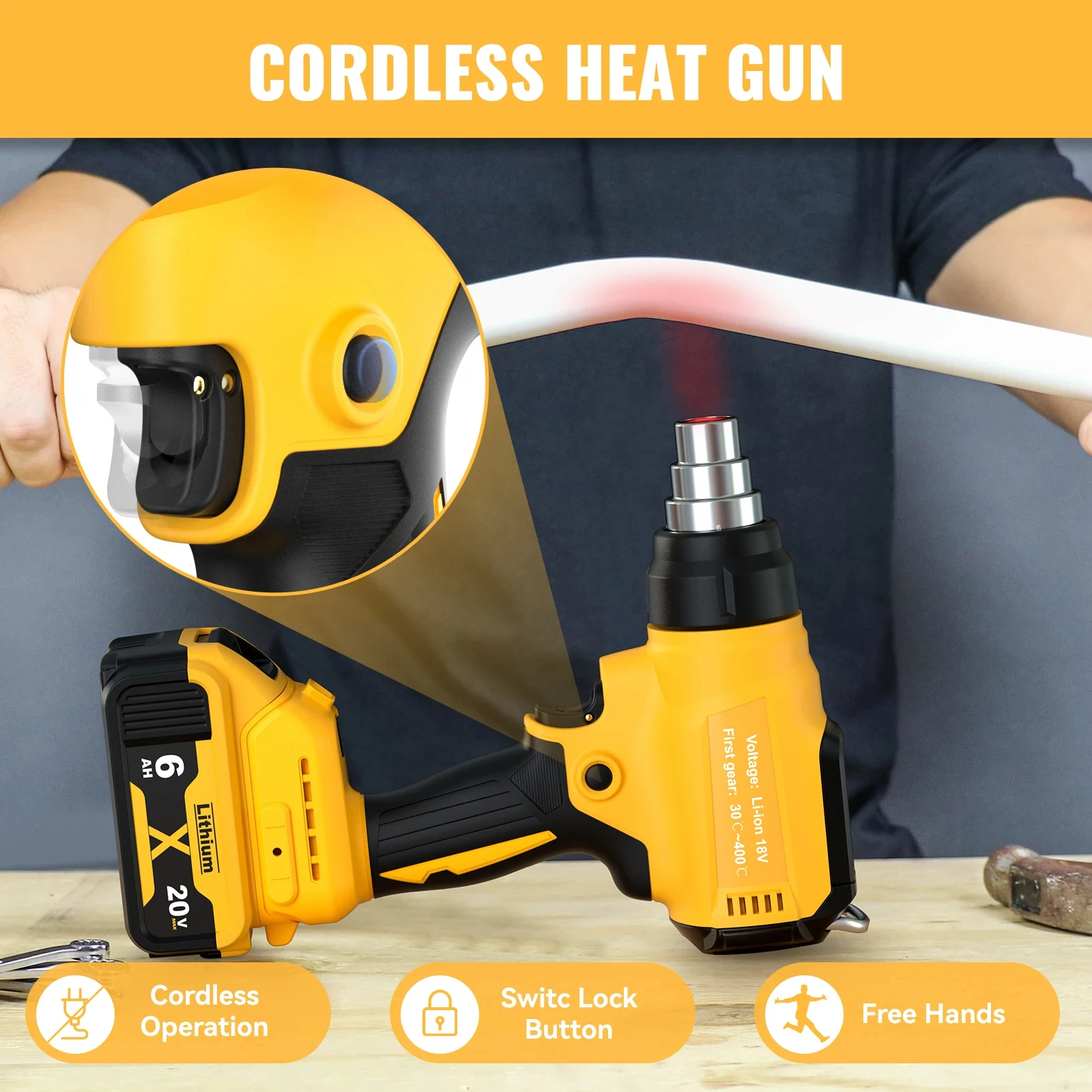 Heat Gun For Dewalt 20v Battery Cordless Adjustable Temperature 122℉-1022℉ Portable Battery Heat Shrink Gun with Batteries