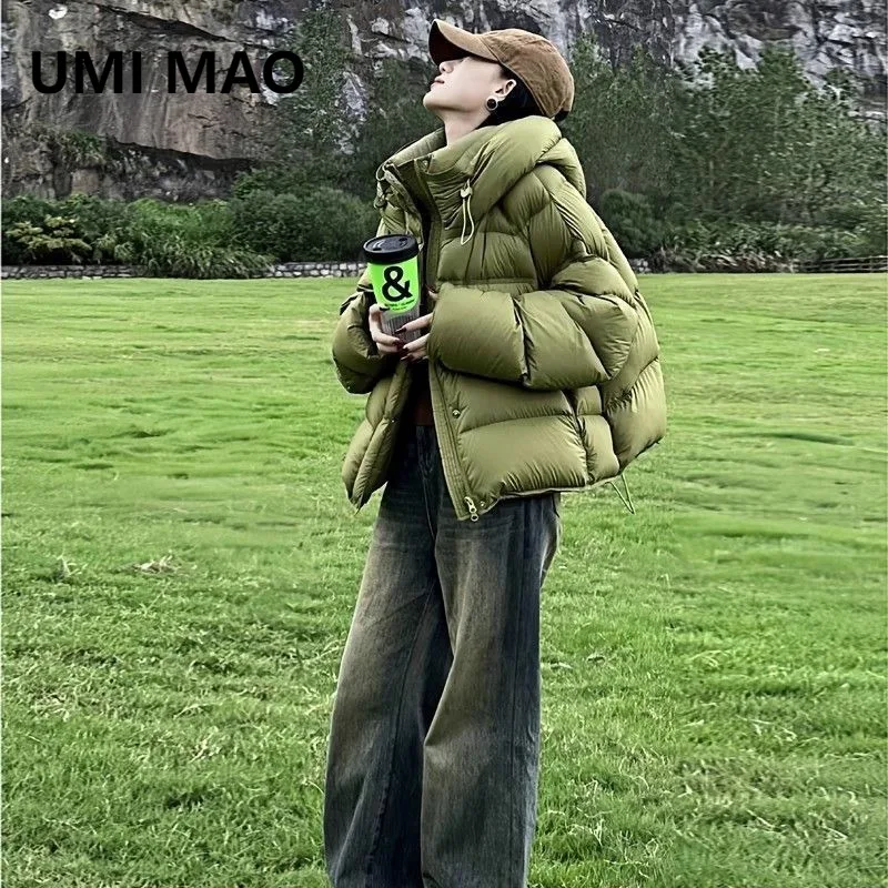 

UMI MAO Puff Cloud Green Monstera Short Down Jacket For Women Winter New Hooded 90 Duck Down Jacket Femme