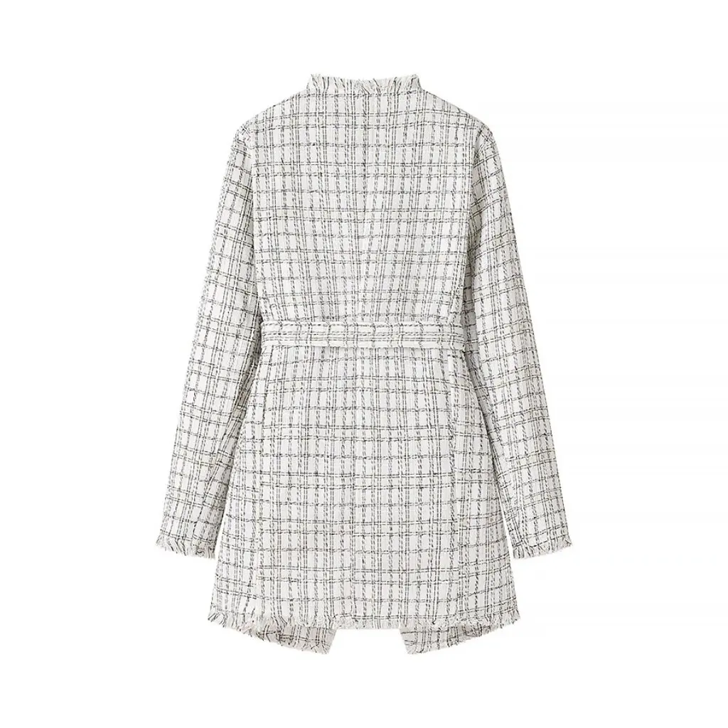 

Women's Autumn Winter Pocket Coat European American Style Retro Long Plaid Cardigan Fashion