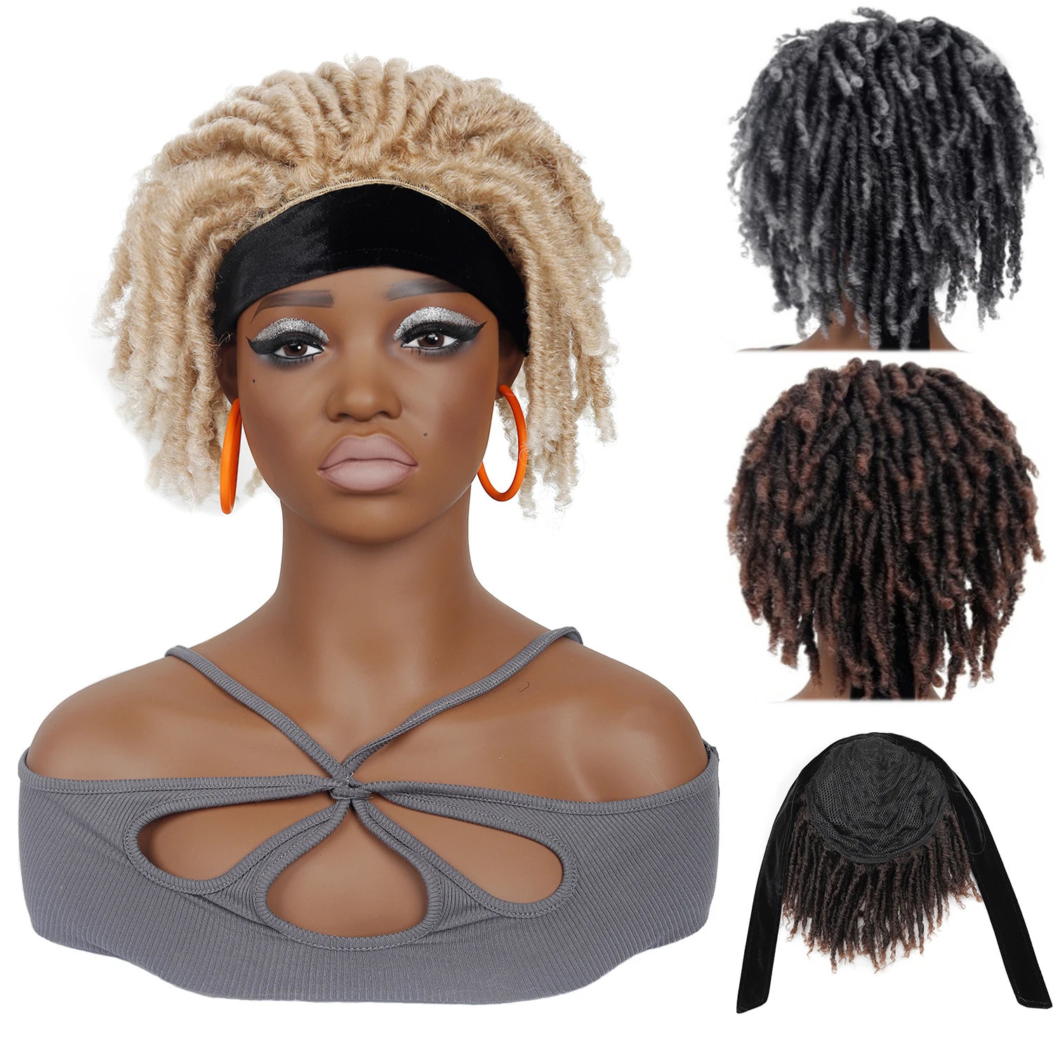 

Wigs Short Afro Bouncy Kinky Curly Headband Wig Black Synthetic with Attached Headbands Natural Look For Women Cosplay Easy Wear