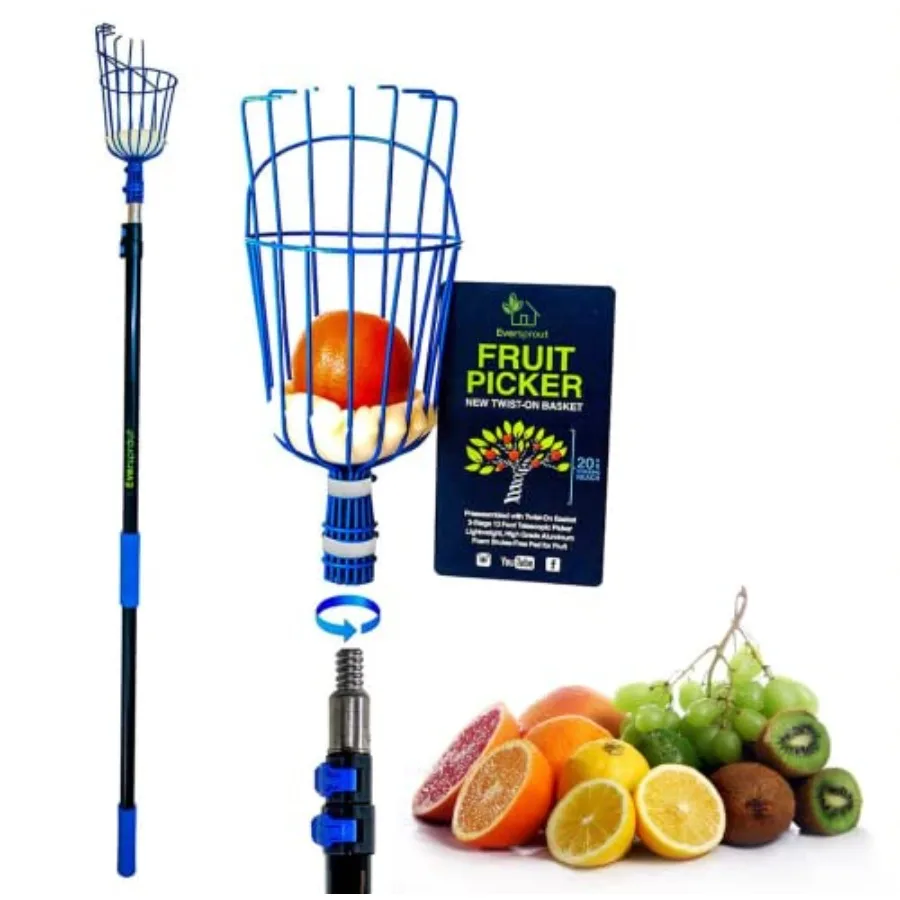 4.5-to-ft Durable Fruit Picker with 20+ Reach Telescoping Fruit Picker, Lightweight Twist-On Fruit Picking Tool with Basket, Al