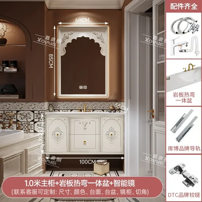 French style, bathroom cabinet combination, double basin, large size toilet sink, high-end.
