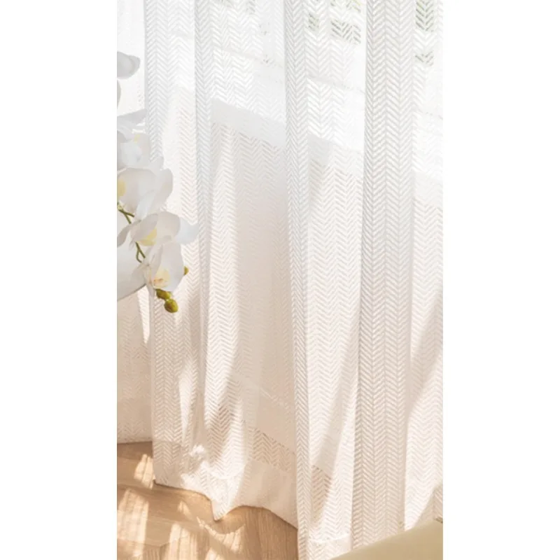 Light Luxury French Hollow Herringbone Lace Curtains Living Room Bedroom Balcony Curtains