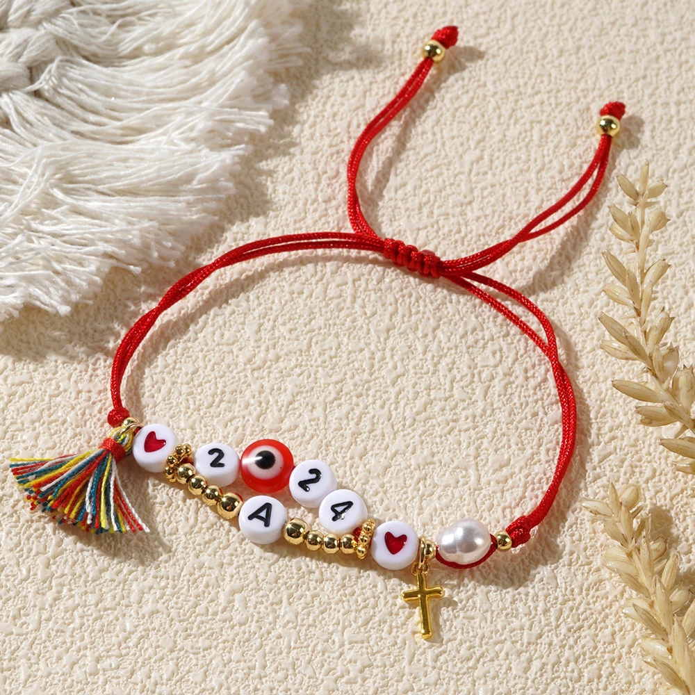 Go2boho Evil Eye Luck Red Rope Stack Clay 2024 Letter&26 Letter Custom Jewelry Cute Tassel Cross Bead Bracelet for Women Men