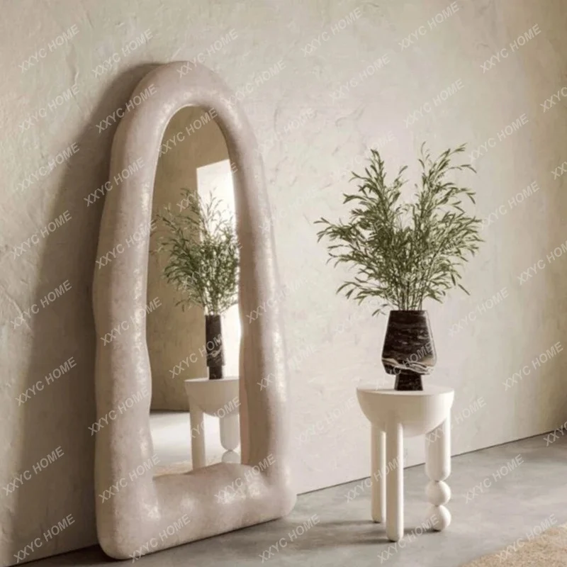 L retro full body floor mirror bedroom dressing special-shaped irregular cream style