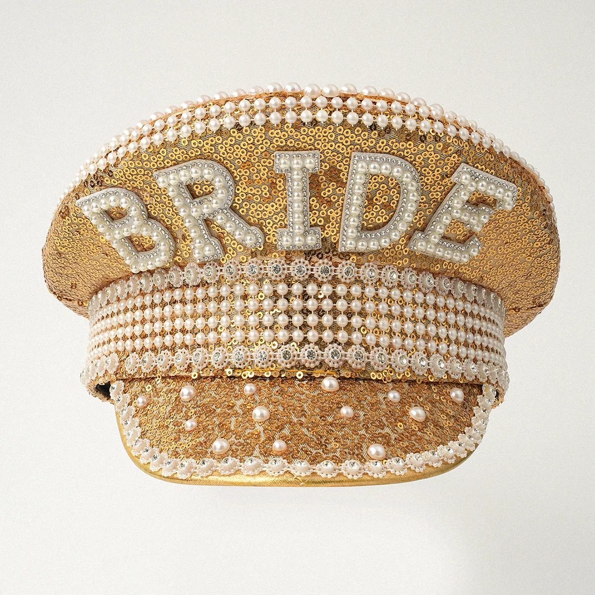 

HongLuan Yellow Laser Leather Loop Captain Hat Rhinestone & Military Caps for Woman, Rave Festivals Accessories ＆ Party Cap Man