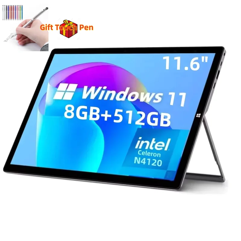 

8 ГБ ОЗУ 512 ГБ SSD-ПЗУ 11,6-дюймовый планшетный ПК с Windows 11 Процессор Intel Celeron N4120 Процессор 1920 x 1080 пикселей 2 порта USB 3.0 Type-C