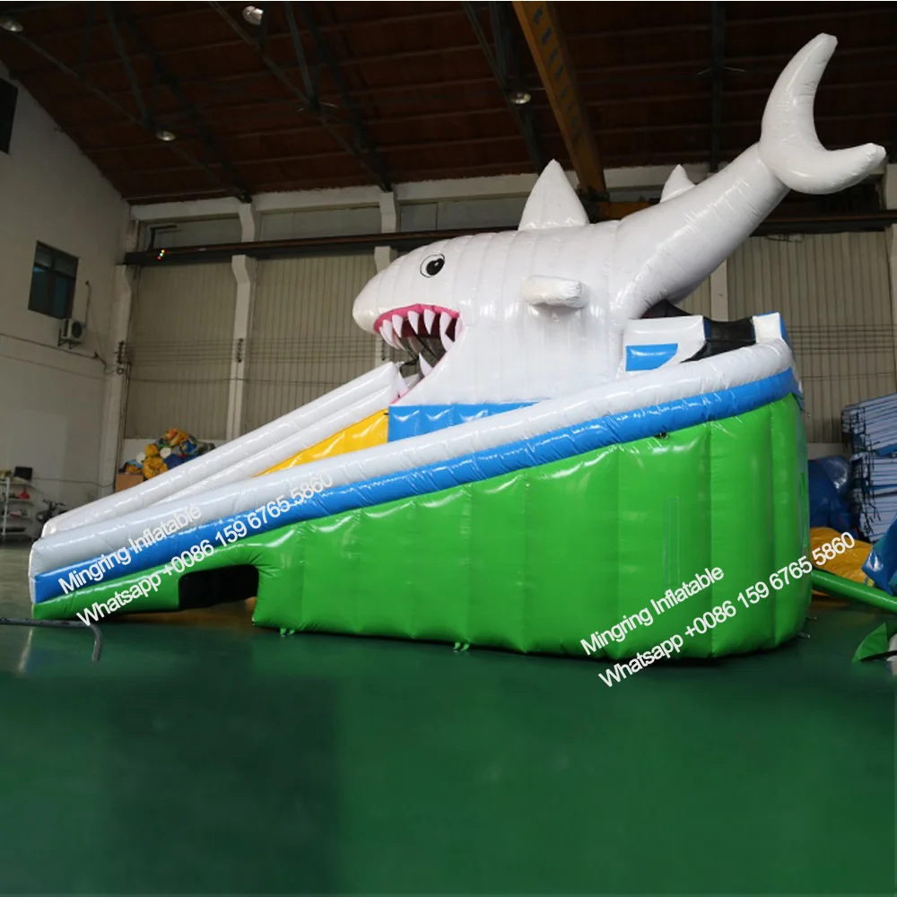 Commercial Mobile Giant Inflatable Ground, White Shark Water Park, Onland Water Slide with Swimming Pool