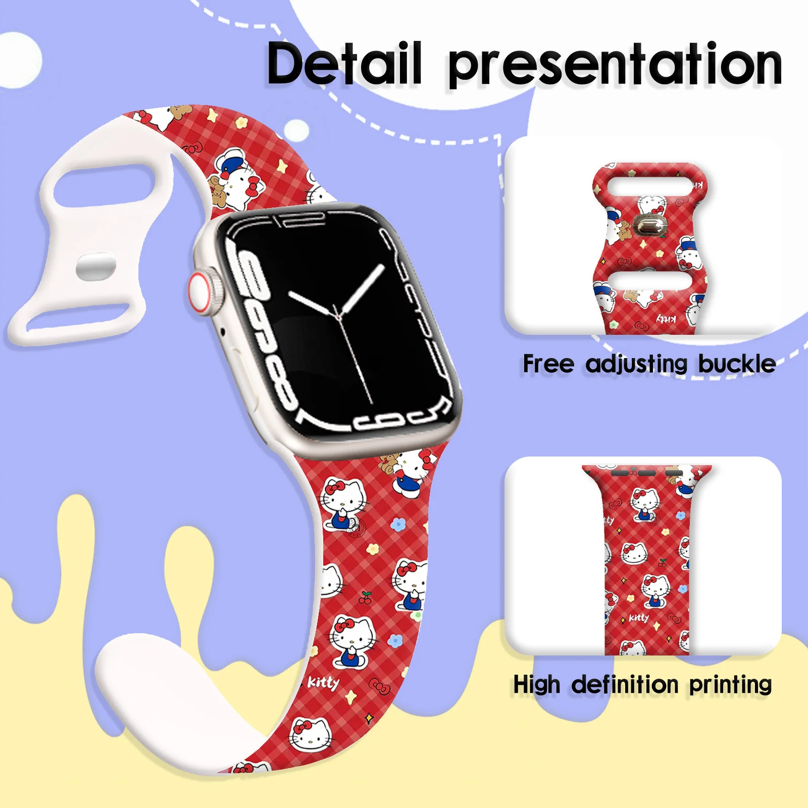 حزام مطبوع من سلسلة سانريو الصغيرة لساعة أبل 11 10 9 8 SE سوار من السيليكون قابل للاستبدال لساعة iWatch 46 مللي متر 42 مللي متر 41 مللي متر 40 مللي متر #2