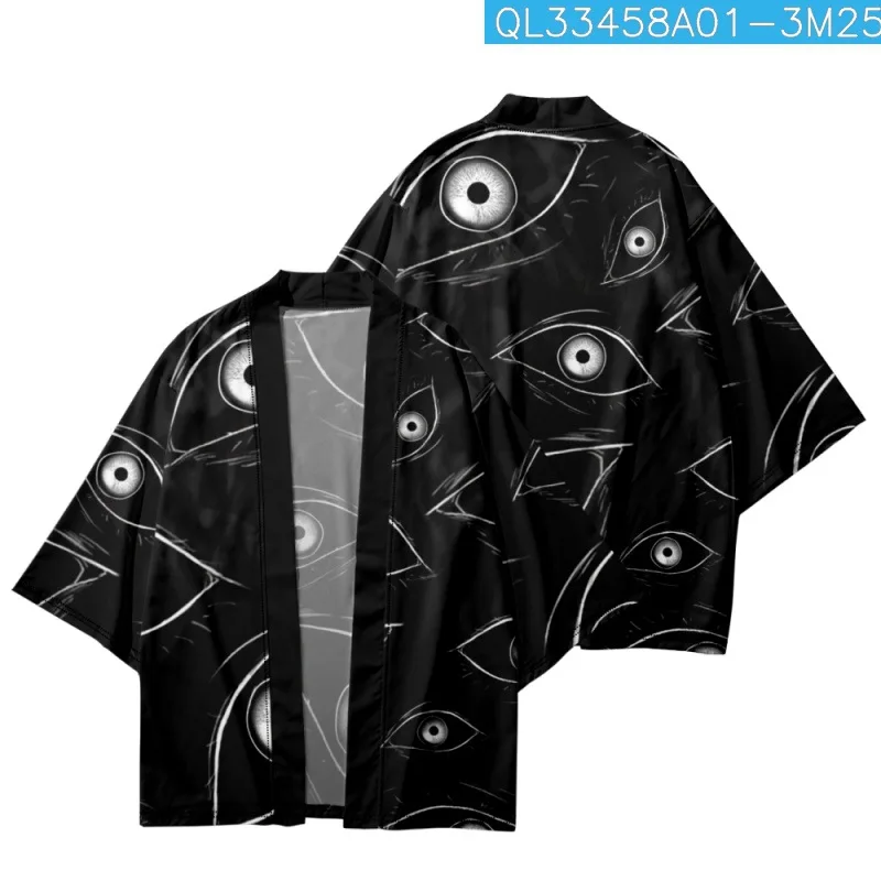 

Cartoon Eye Loose Japanese Kimono Beach Shorts Men Women Streetwear Yukata Shirt Haori Cardigan Cosplay