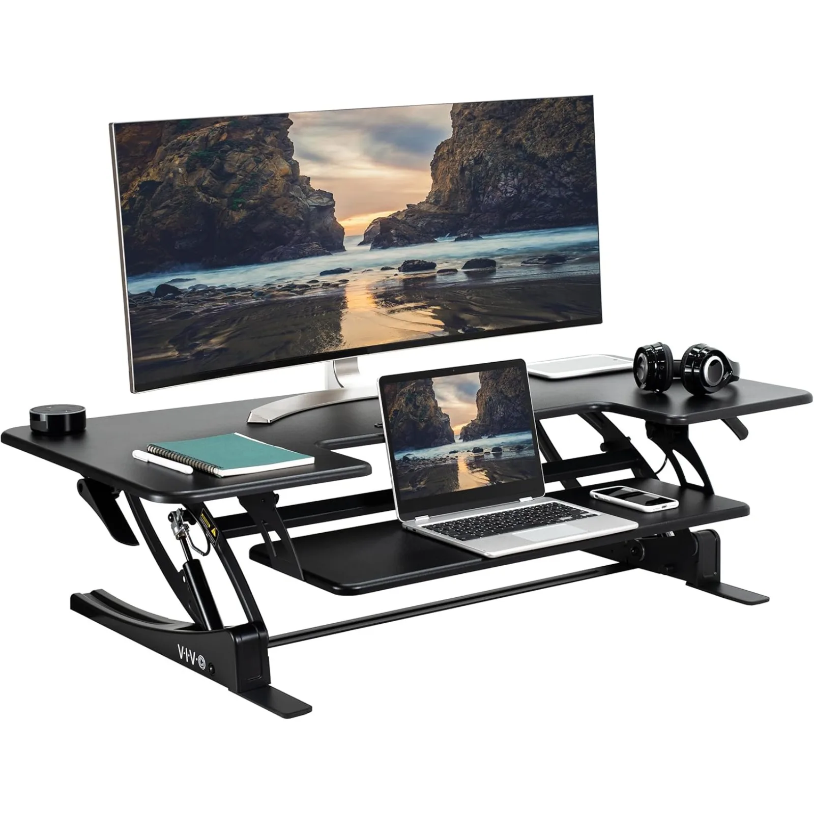 

US 42 inch Height Adjustable Stand Up Desk Converter, V Series, Quick Sit to Stand Tabletop Dual Monitor Riser Workstation,