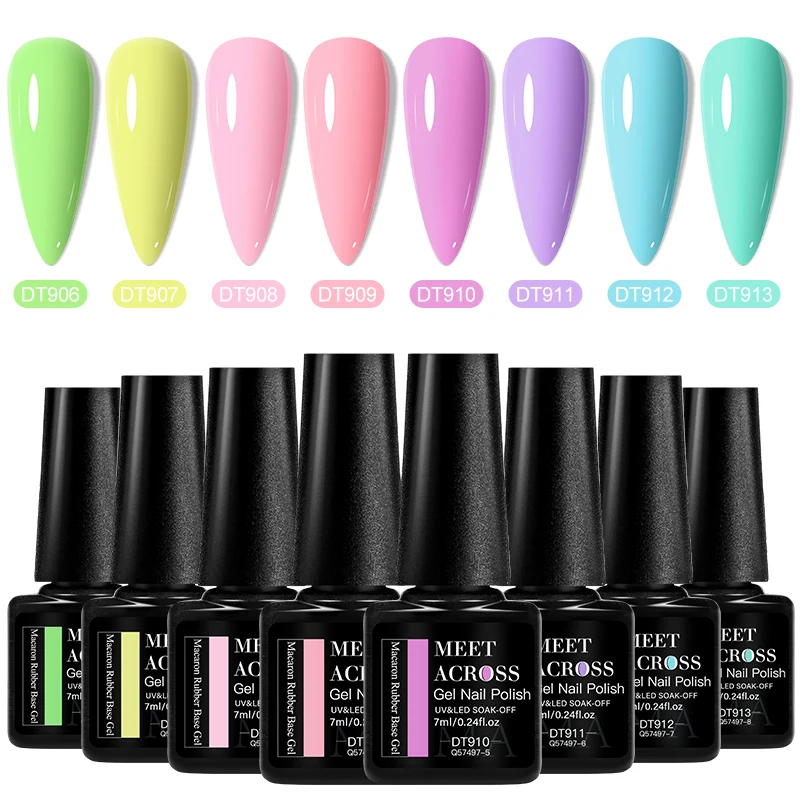 MEET ACROSS-Gel Base de Escombros Macaron, Esmalte, Glitter, Nail Art Colorido, Soak Off, Gel LED UV para Unhas, Manicure DIY, 7ml