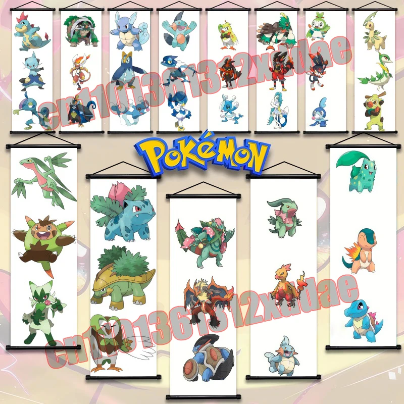 

Classic Anime Pokemon Retro Poster Printing Art White Canvas Scroll Painting, Home Background Wall Art Deco Painting Gift