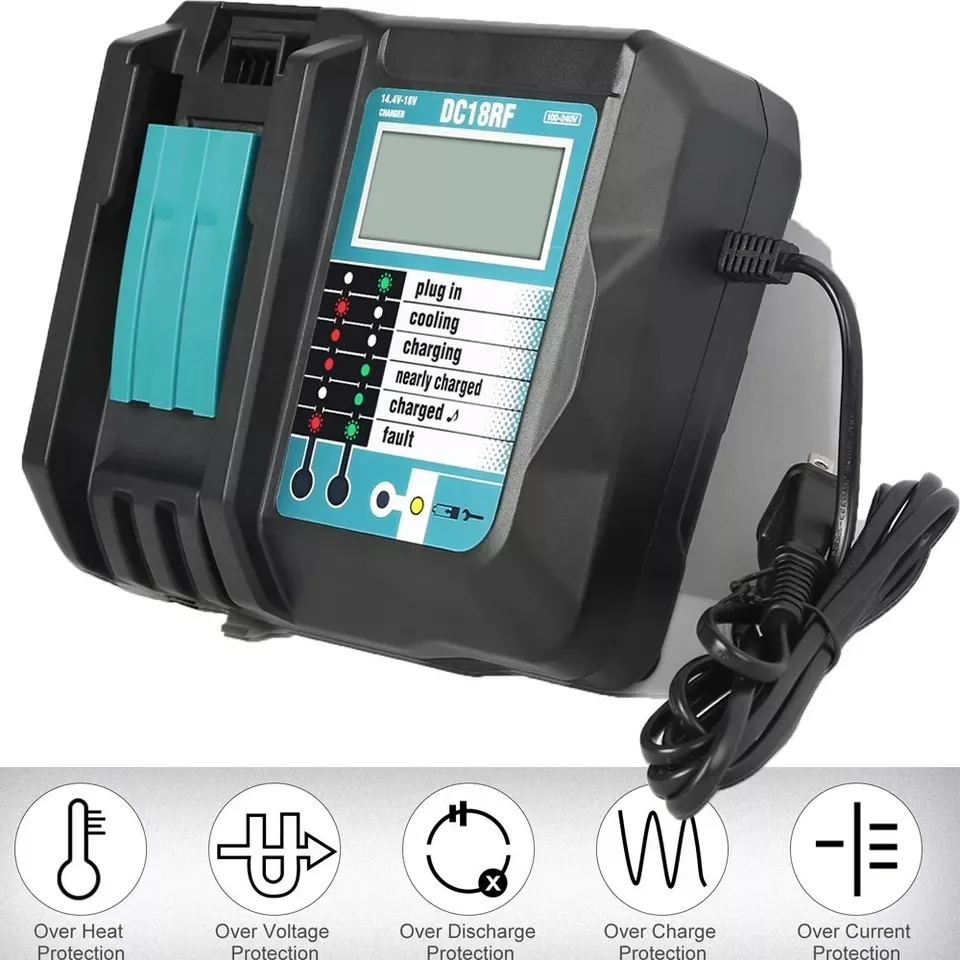 NEW DC18RF Li-ion Super Fast Charger for Makita 14.4V - 18V Li-ion Battery BL1860B,BL1830,BL1415,BL1440 with LED Screen,USB Port