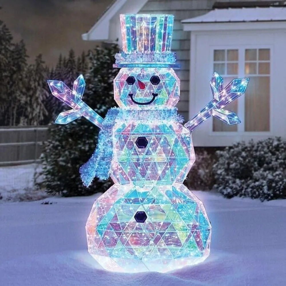 Snowman, 6 Pre-Lit Prismatic Snowman with Colorful Lights for Indoor Outdoor Christmas Holiday Home Decoration, 58L x 27W x 72H