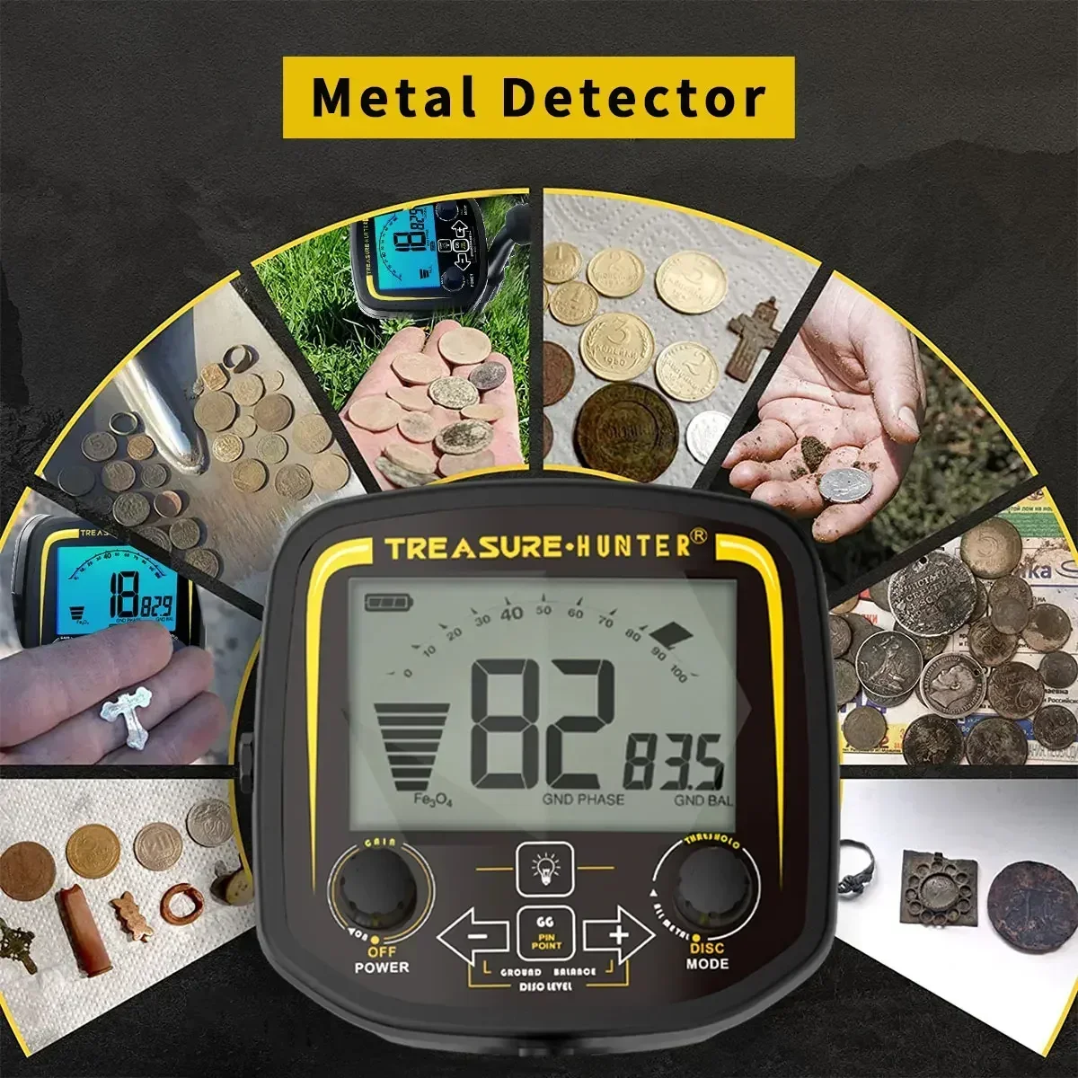 Treasure Hunter GX850 W/ Battery 13inch Coil Metal Detector Professional Underground High Sensitive Waterproof Gold Detector