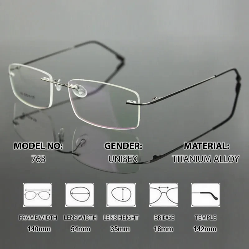 Chashma Women and Men Prescription Spectacles Light Rimless Optical Glasses Frame with Clear Lenses