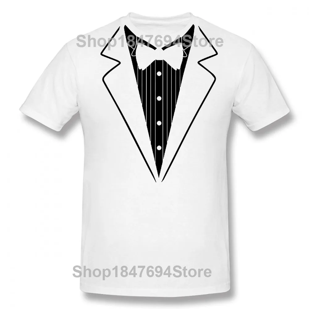 Novelty Tuxedo with Bowtie Funny Unisex Graphic Fashion New Cotton Short Sleeve T Shirts O-Neck Harajuku T-shirt