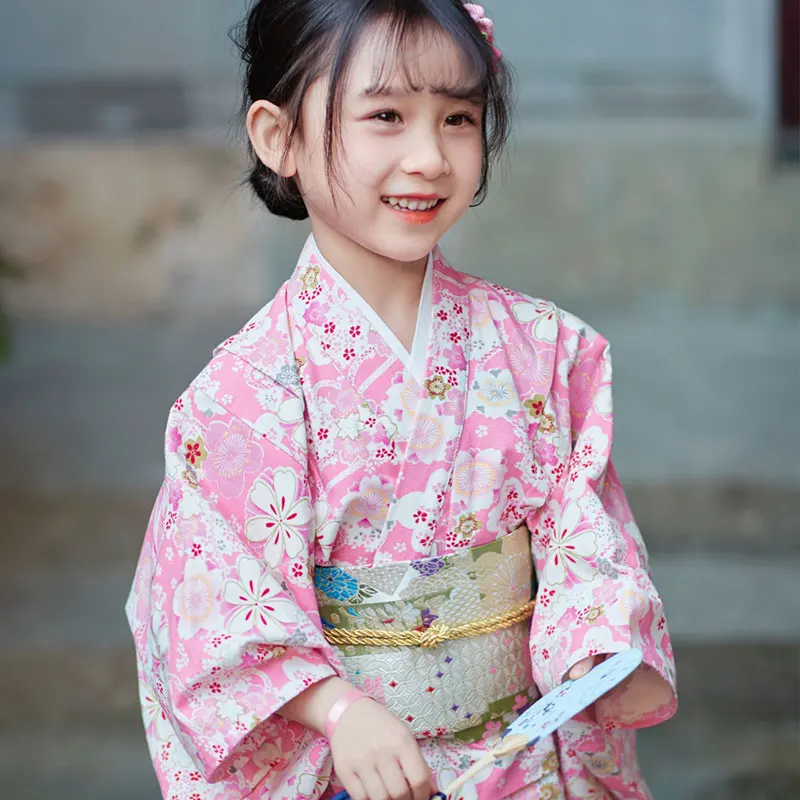 

Japanese Kimono Sakura Gown Kids Girls Traditional Asian Clothes Halloween Cosplay Costumes Yukata Dress