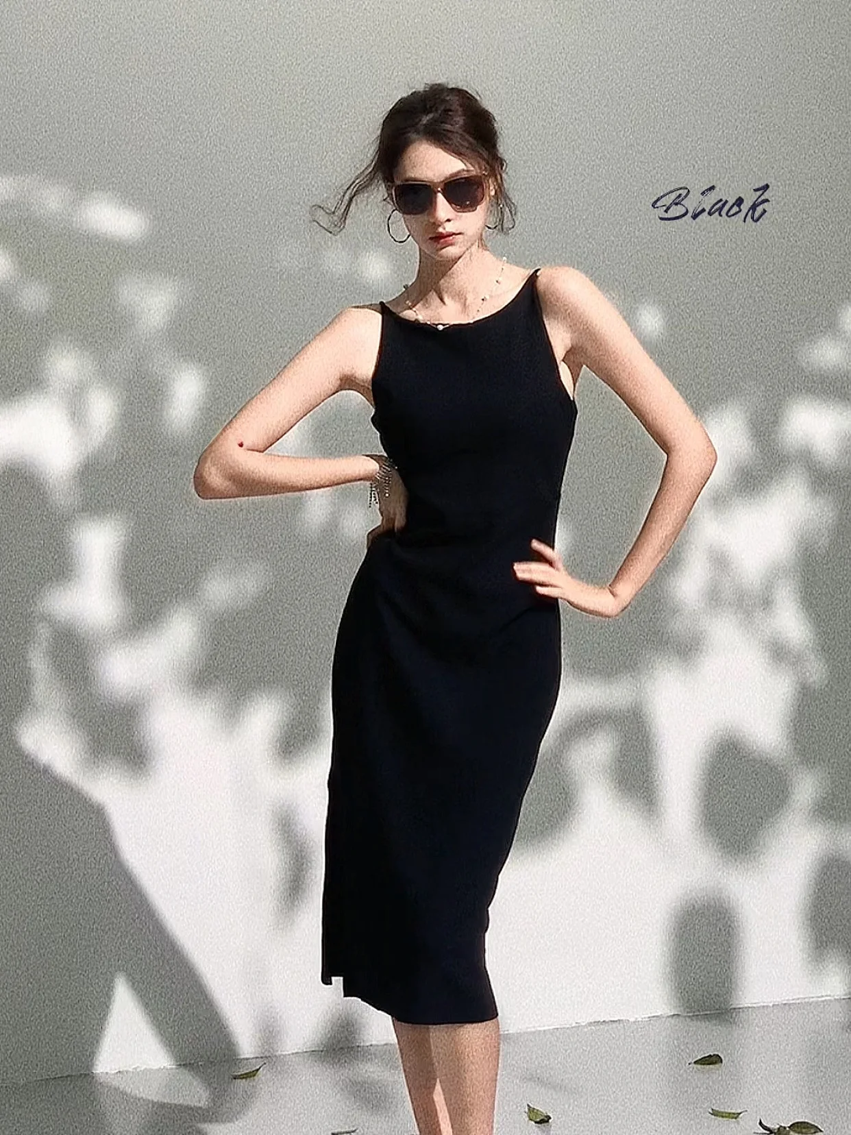 

Ele Pure Color Long Dr with Slit And Belt Autumn Skirt Casual Strapl Dr Buxiu Rachel Polyester Fiber Low Elastici