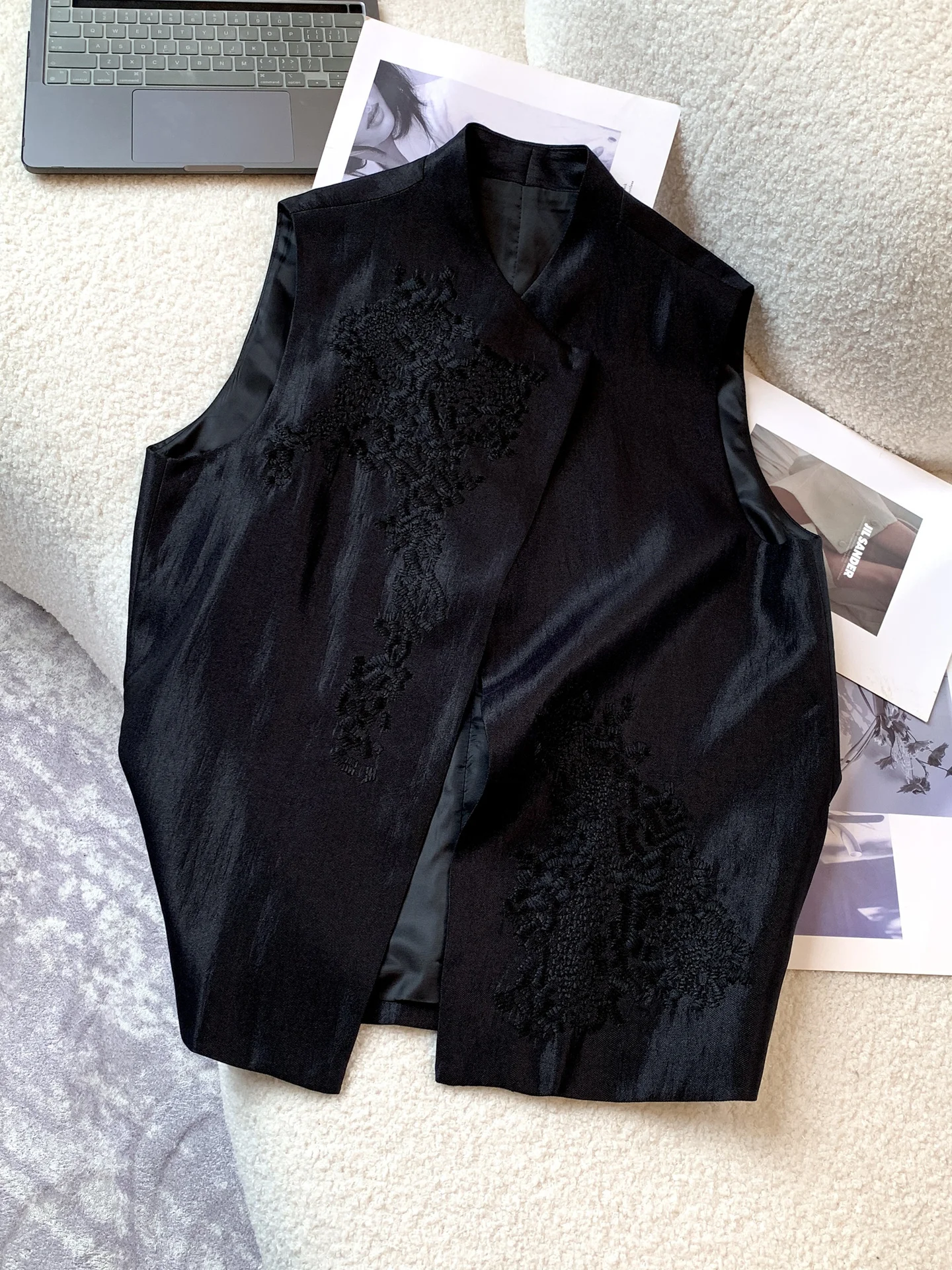 

New Chinese Sle ort Bla Vest Women's Outerwear Embroidered Spring Heavy Du Cotton Casual High Waist orts