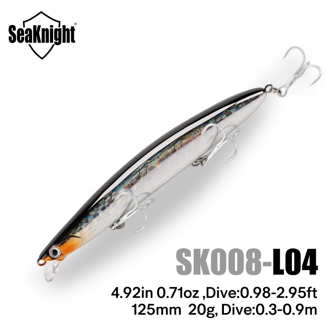 SeaKnight Brand 08 Minnow Fishing Baits Super Long Casting Sinking Depth 0.3-0.9m 20g 3 Hooks Hard Fishing Lures PVA Box Packing