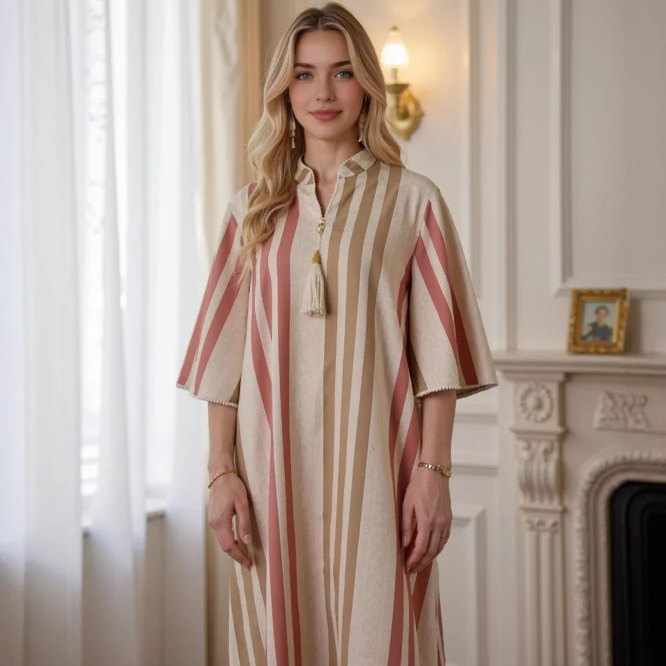 ชุดลำลองแฟชั่นฤดูร้อนสำหรับสตรีชาวมุสลิม ชุดเที่ยวพักผ่อน ชุดอาบายะห์สำหรับผู้หญิงดูไบ ชุดอาบายะห์รอมฎอน ดูไบ หรูหรา อิสลาม สง่างาม