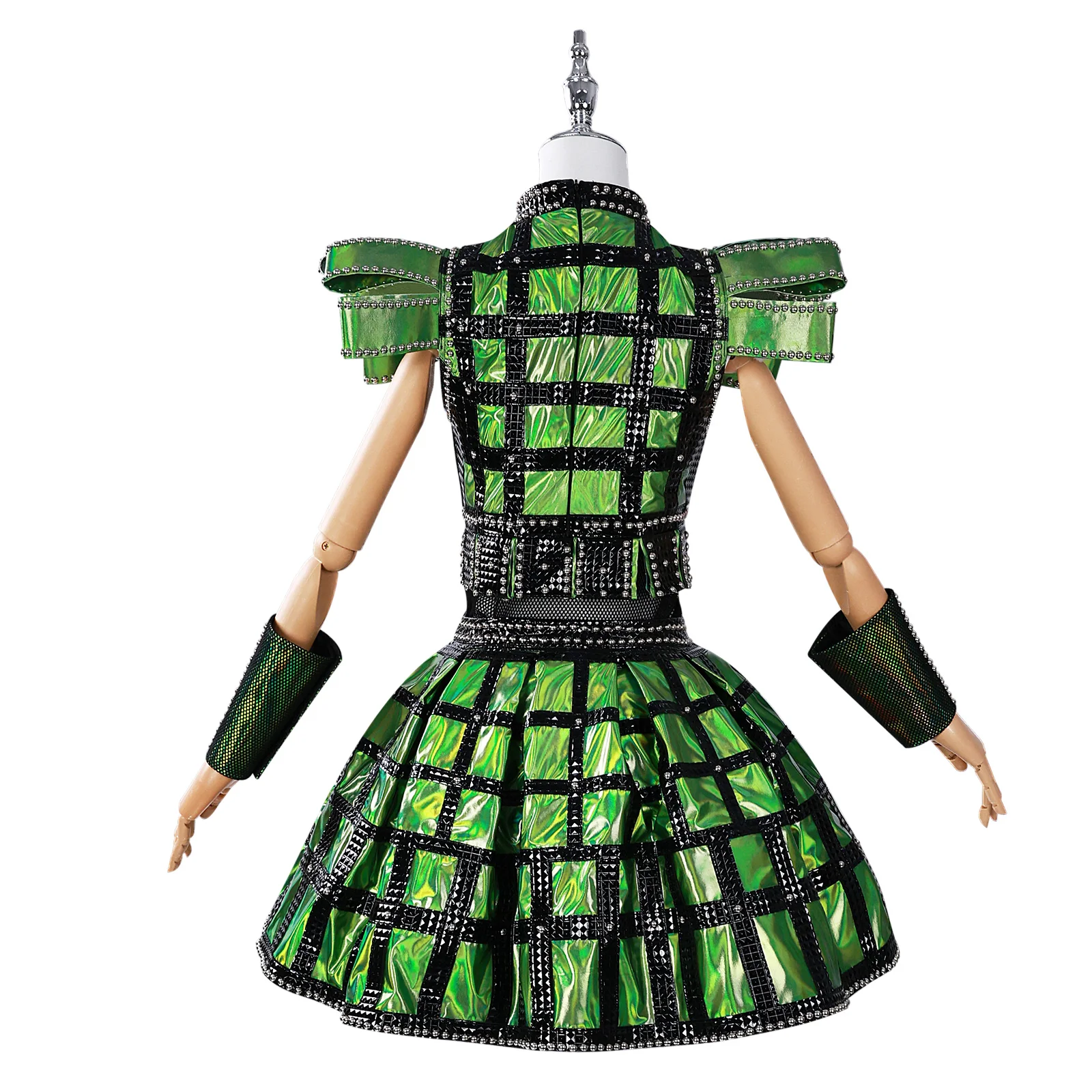 زي آن بولين الموسيقي التأثيري فستان تنكري أخضر تنورة علوية واقي المعصم مع جوارب بدلة موحدة لحفلات الهالوين