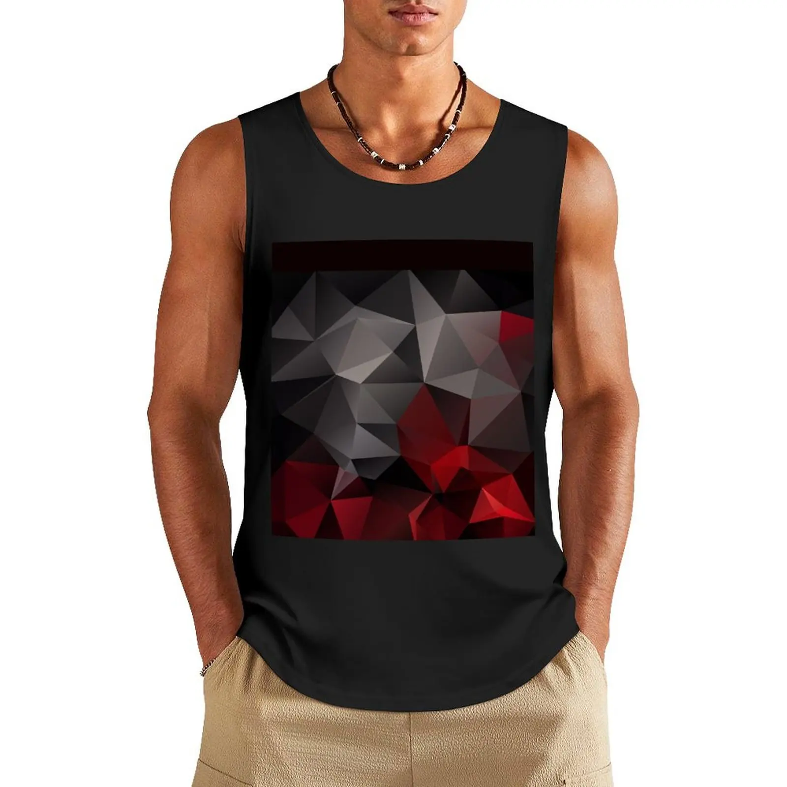 

Abstract background of triangles polygon wallpaper in black red colors 1 Tank Top gym sleeveless shirt man gym