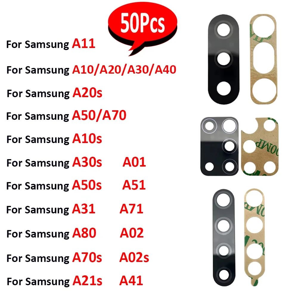 

50 шт., стеклянная линза задней камеры с клеем для Samsung A02S A31 A51 A71 A30S A50S A70S A21S A11 A20 A30 A50 A40 A70