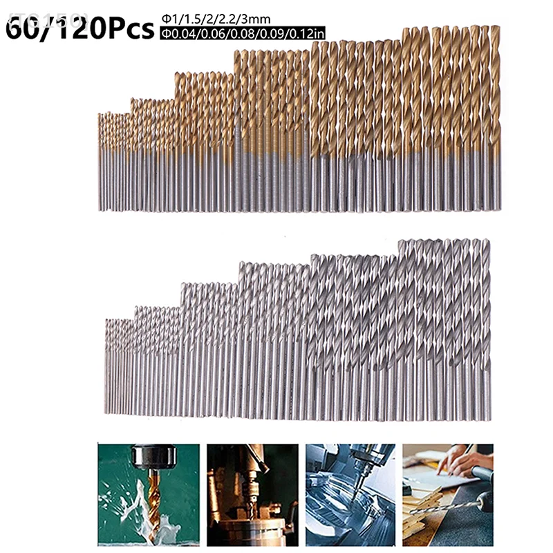 

【Ja】60/120Pcs Drill Set, 1-3.5mm High Carbon Steel with Round Shank Spiral Groove, for Metal & Wood Drilling