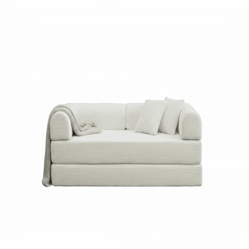 

#Adjustable Cushion Back Sleeper Sofa Corduroy Polyurethane Upholstered Foldable Compressed Sectional Couch for Apartment Office