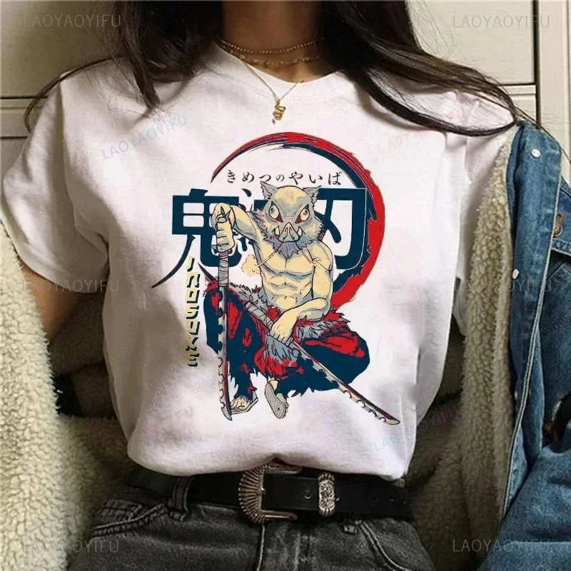 Demon Slayer Japanese Anime Manga Hashibira Inosuke Graphic Funny Cartoon   Harajuku Kawaii Short Sleeve Casual Tops Tees